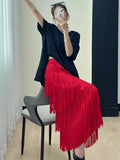 Heavy Industry Five-Layer Stracew Cake Skirt Set Thin Tight Waist Design Straight Half-Body Skirt Long Skirt