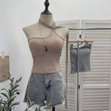 Real Shot With Chest Cushion Lattice Irregular Hanging Neck Sling Vest Female Boaaaaaaaaaaaaaaaaaaaaaaaaaaaaaaaaaaaaaaaaaa