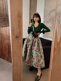 Mid-Terms Of The 2025 New Retro Folded Pony Pony Skirt High Waist Swing A-Word Flower Skirt Mid-Semitic Skirt