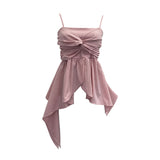 Real Shooting Irregular Kinky Skirt Shaved Belly Thin Sling Vest Design Slim Slime Sleeveless Top 9150