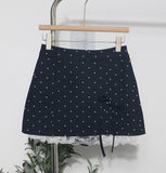Real Shooting Lace Side Wave Half Dress Girl Summer Bow High Waist Thin Anti-Walking Light A Word Ass Short Skirt 6611