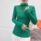 Half-High Collar Lace Sweater Lady Knitted Knitted Autumn And Winter New Blouse Fashion Bottom Shirt