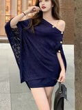 French-Style Shoulder Irregular Knitted Cloak Shawl Woman + Sling Dress Set Languid Outside The Coat
