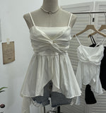 Real Shooting Irregular Kinky Skirt Shaved Belly Thin Sling Vest Design Slim Slime Sleeveless Top 9150
