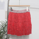Shiny Tassel Dress Girl Autumn Design Small Babes Dance Irregular A Short Skirt 9039