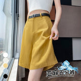 Mid-Trousers Tiansi Linen Thin Five-Point Trousers Summer High-Waist New Shorts Casual A-Legged Trousers Female Trend