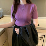 2026 Spring And Summer New Short-Sized Ice Cream Blouse Inside The Bottom Shirt Short-Sleeved Knitted Shirt Woman