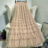 Lotus-Leaf Yarn Skirt Fairy Dress Girl 2025 Summer Slim Dress High-Waist A-Shaped Mesh Cake Skirt