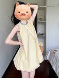 Small Yellow Sleeveless Vest Dress Women's Summer 2025 New Seaside Vacation Pony Floral Skirt