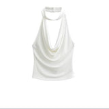 Pure Hottie Sexy Hanging Neck Collar Big Bare Back Slings Women Summer New Folds Inside And Outside Wear Vest Tide