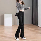 High-Waisted Denim Micro-Horn Trousers Women Black Small Eight-Point Trousers Elastic Thin Nine-Point Horn Pants Tide