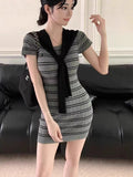 Korean Temperament Shawl Striped Knitted Dress Women's New Summer Design Slimming Ass Short Skirt