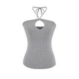 Showy Breasted Big Sweet Babes Sexy Hollow Hanging Neck Sling Vest Body Gray Short Bottom Top
