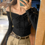 The Spice Girls Short-Word Shoulder Bow Tie With Slimny Long-Sleeved T-Shirt Design Sense Niche Blouse