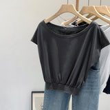 Slanted Shoulder Shoulder Waist White Short-Sleeved T-Shirt Women Summer 2026 New Pure Desire Design Short Top