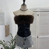 Real Shooting Hottie Hair Splicing Pu Skin Thoracic Vest Zipper One-Thrace Wrapped Thoracic Coat 8125