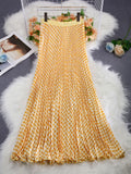 Japanese And Korean Chiffon Print 100-Fold Skirt Skirt Comfortable And Leisure Slimy High-Rise Large Swing Skirt