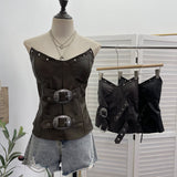 Punk Babes Heavyweight Slimming Bra Wrapping Pu Skin Bra Strap Chest Cushion Sleeveless Top 2783