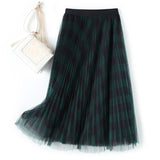 Color Lattice Half Skirt Spring New Bumpy Dress High Waist Long Folded Skirt Mesh Dress A Skirt