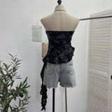 Vintage Camouflage Brat Vest Female Niche Irregular Ribbon Hole Babes Y2k Sleeveless Top 1229
