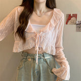 Lotus Edge With Lace Sunscreen Cardigan Women Thin Summer Outside Wearing A Short Shawl Shawl Coat Long-Sleeved Top