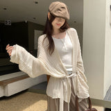 French Pure-Wisted Thin Hollow Long-Sleeved Knitted Cardigan Women 2025 Autumn New Small Mature Temperament Small Top