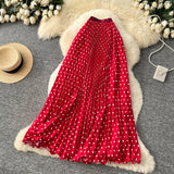 Korean Version Of The Wave Point 100 Folded Skirt Elegant Half Dress Women High Waist Thin A Word Long Dress Commuted Temperament Skirt