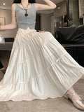 New Spring And Summer Korean Version Of Comfortable Splicing Bow Half-Body Skirt High-Waisted Umbrella Skirt Skirt Skirt Skirt Skirt