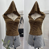 Wasteland Wind Retro Hooded Sling Vest Hole To Make Old Kinesy Low-Chests Hottie Sleeveless Top 9620