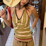 Deep V-Neck Striped Sling Vest Women's New Summer Slimmed Hottie Sleeveless Inside And Waist Top