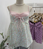 Fake Two Lace Side Deep V Sexy Floral Lace Sling Vest Loose Doll Shirt Top Female 9328