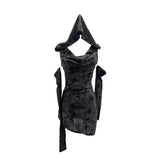 Real Shooting Wasteland Wind Makes Old Hole-Breaking Fabric Collared Hooded And Hip Dress With Cuff Cover Dress 9263