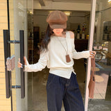 Single Special Oblique Shoulder Long-Sleeved Knitted Shirt Women's Autumn 2025 New Inner Sling Vest Stacked Two-Piece Top