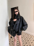 2026 Black Vintage Leather Coat Women's Autumn New Leather Jacket Cool Wind Small Locomotive Shirt Top