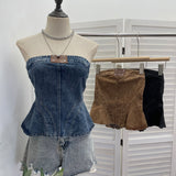 Real Shooting Of The Female Jeans Breast 2026 New Split Press Line To Close The Waist A Swing Vest Short Sleeveless Top 828