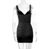 Purely Want Summer New Body-Body-Bender-Buffed Short Dress Hottie Sexy V-Necked Grooved Dress