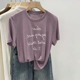 Lyselle Tiansi Fashion Letter Print Loose Round-Neck Short-Sleeved T-Shirt Women's Commuting Summer New Front Shoulder