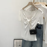 Lyselle Silk Wool Twisting V-Neck Short-Sleeved T-Shirt For Women Wear A New Beautiful Repair Bodysuit In Summer