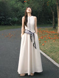 White Long Dress Women 2026 Spring And Summer New Gentle Temperament French Waistless Feeling Sleeveless Long Skirt