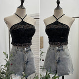 Real Shooting Spice Girls Letter Printing To Make Old Hole Hanging Neck Sling Vest Short With Chest Cushion Top 6672