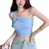 Sweet Spice Girls 2025 Slant Shoulder Brasing Small Suspension Summer New Breast Folding Sexy Shoulder Outside Put On The Tide