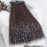 Leopard Print Mesh Dress 2025 Autumn And Winter New High-Rise Thin 100-Fold Skirt Mid-Length Skirt Burst Skirt