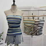Real Shot Color Striped Mesh Tans Tector-Coat With Chest Pad Anti-Slip Strip Folds Repair Short Sleeveless Top 8185