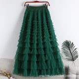 Net Yarn Splicing Cake Skirt 2025 Spring, Summer And Autumn And Winter New Medium And Long Skirt A-Word Long Skirt Pong Yarn Skirt