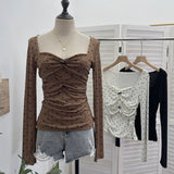 Real Shooting Atmosphere Love Print Net Folded Bow Bow Long Sleeve Bottom Shirt T-Shirt Collar Collar T-Shirt 2831