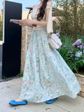 Gentle Han Si Pieces Of Flowers Skirt With High Waist Long Skirt New Loose Thin A Skirt Big Skirt