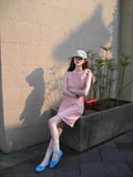 Pink Lattice Hanging Neck Sleeveless Dress Women's Summer 2025 New High-End Small Sweet Princess Dress