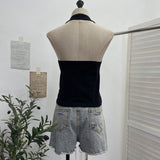 Real Shot With Chest Pad Hanging Neck Sling Sling Zipper Open Shirt Low Breast Sexy Hot Girl Short Top 2810