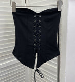 Spice Girls With Anti-Slip Strip Tie With Bow Tector-Meared Waist-Coated Short-Sleeved Top 8150