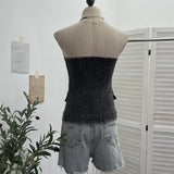 Fake Pocket Cowboy Wears Off The Chest And Wears A Female Single Buckle Decorative Stud With Short-Term Bra Vest 816